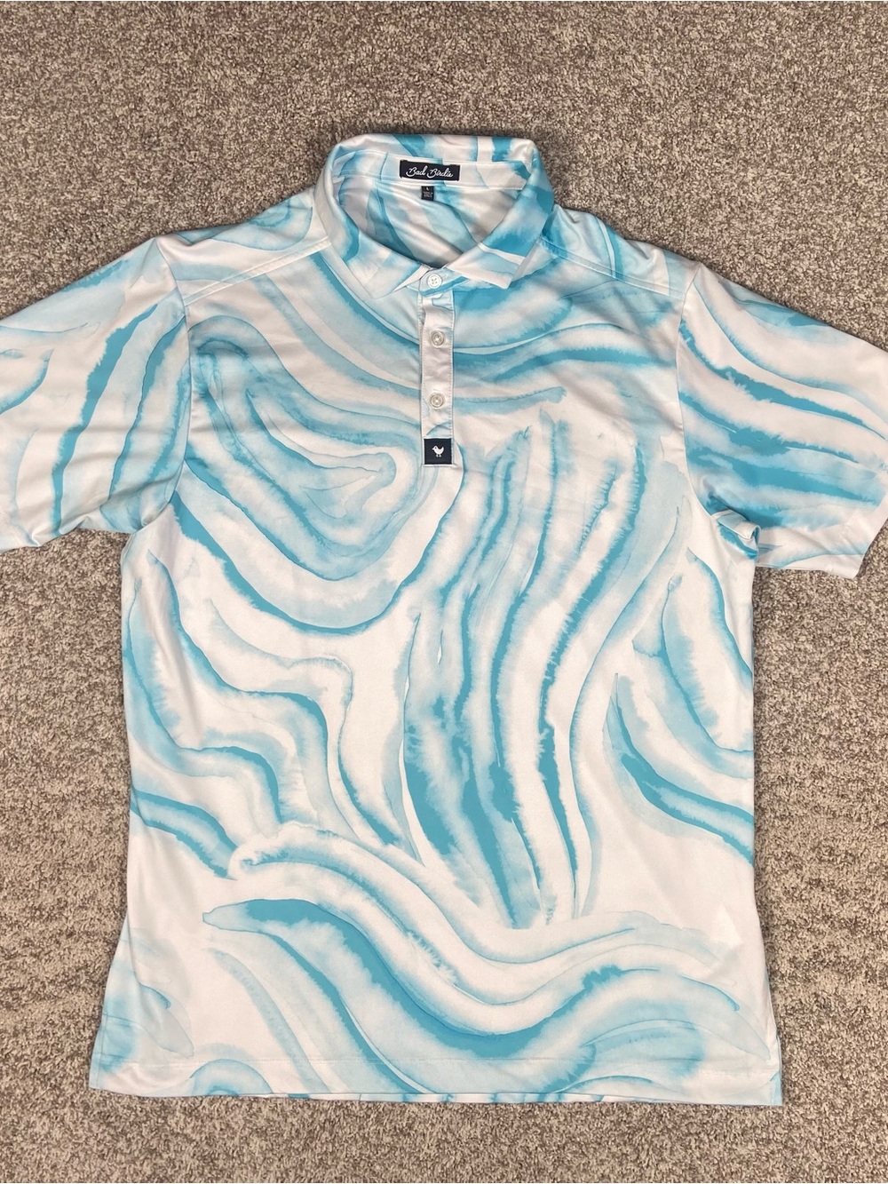 Bad Birdie Polo Shirt Mens Large Blue Golf Performance Stretch Shirt Sleeve